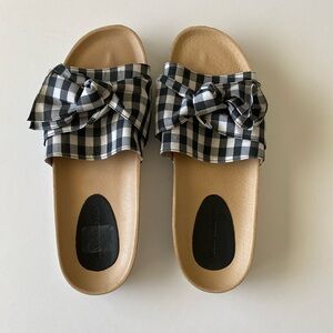 Matt Bernson gingham slides sandals black white EUC Sz 10 womens
